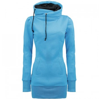 Draw String Pockets Beam Waist Korean Style Cotton Solid Color Hoodie For Women gray black blue