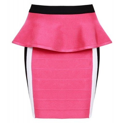Elegant Women's Zippered Ruffled Bodycon Bandage Skirt pink