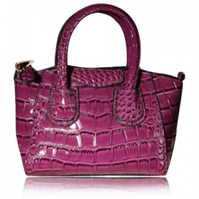 Retro Women's Tote Bag With Patent Leather and Alligator Fashioned Design purple black silver