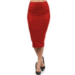 Stylish High-Waisted Solid Color Bodycon PU Leather Skirt For Women red black