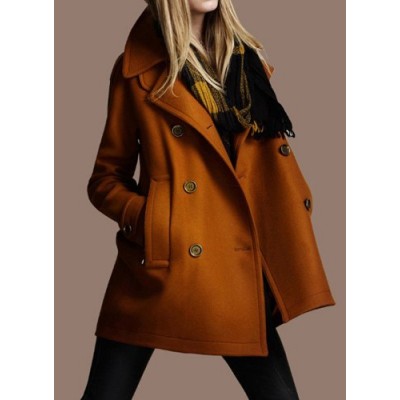 Stylish Turn-Down Neck Long Sleeve Double-Breasted Pocket Design Coat For Women brown black orange