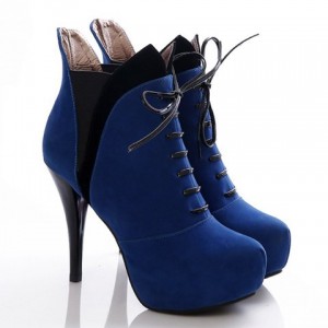 Stylish Women's Ankle Boots With Color Block and Suede Design blue black red
