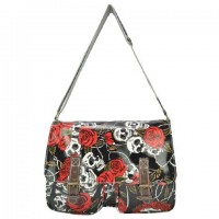 Stylish Women's Crossbody Bag With Floral Print and Skull Design white black