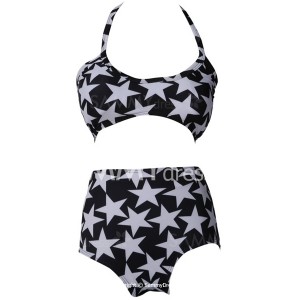 Stylish Women's Halter Star Print Bikini Set black