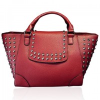 Stylish Women's Tote Bag With PU Leather and Rivets Design red black blue brown