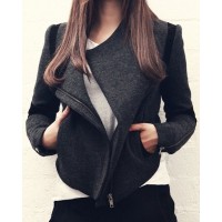 Stylish Women's Turn-Down Collar Long Sleeve Color Block Coat black