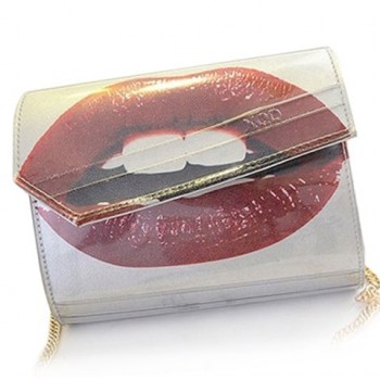 Trendy Women's Crossbody Bag With Lip and Chain Design silver gold