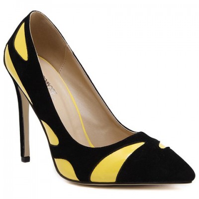 Trendy Women's Pumps With Color Block and PU Leather Design Yellow