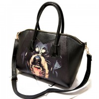 Trendy Women's Shoulder Bag With Dog Pattern and PU Leather Design black