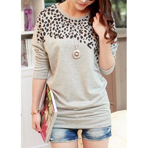 ISTU Womens Blouse Women Casual Long Sleeve Leopard Printed T Shirt Blouse Clothes Top Blouse