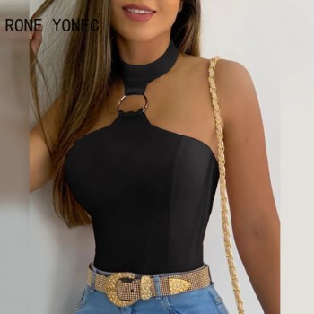Women's Chic Solid Halter Sleeveless Camis Crop Tops for Summer