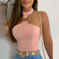 Women's Chic Solid Halter Sleeveless Camis Crop Tops for Summer