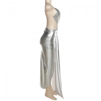 Off Shoulder Maxi Dress for Women Silver