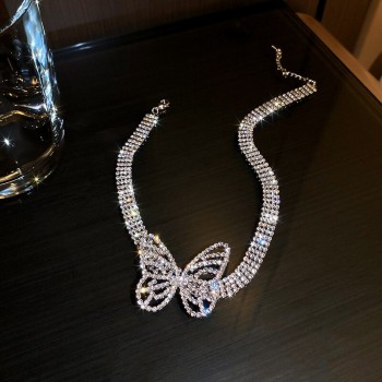 Beautiful Butterfly Crystal Choker Necklace for Women Rhinestone
