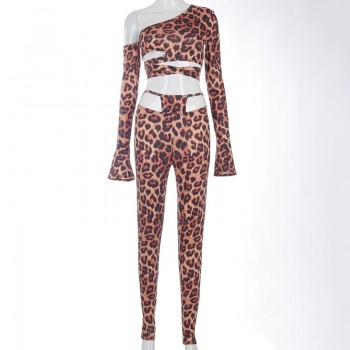 Women's Two Piece Streetwear Sexy Print Leopard Skinny Party Clubwear Outfits