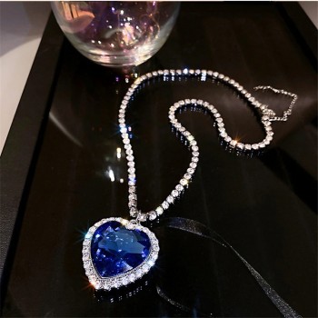  Blue Heart Crystal Necklaces for Women