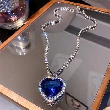  Blue Heart Crystal Necklaces for Women