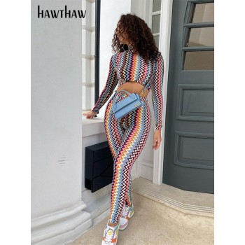 Long Sleeve Printed T Shirt Tops Long Pants Two Piece Set Suit Outfit 