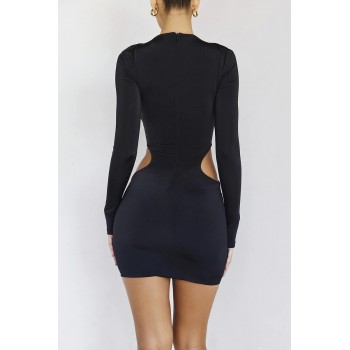 Women's Black Hollow Out Mini Dress for Spring Parties