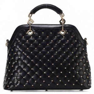Elegant Women's Tote Bag With Checked and Rivets Design black white