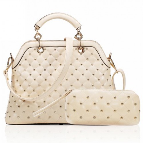 Elegant Women s Tote Bag With Checked and Rivets Design black white ...