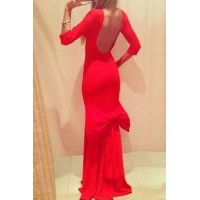 Sexy Round Neck 3/4 Sleeve Backless Bowknot Embellished Dress For Women red