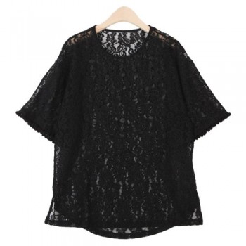 Stylish Round Neck 1/2 Sleeve Solid Color See-Through Blouse For Women blue black white