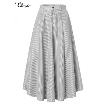 Long Skirts 2022 Striped Party Maxi Skirt Celmia Fashion Loose Casual Skirt Summer High Waist A-line Office