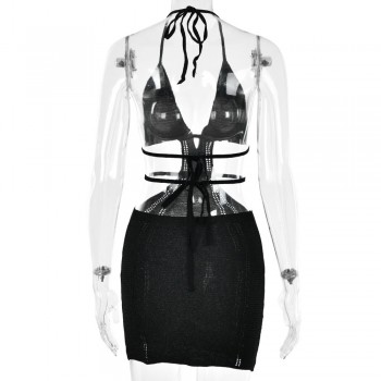 Mozision Hollow Out Halter Sexy Mini Dress for Women Black White