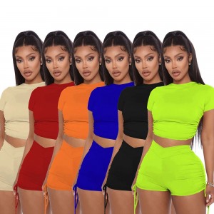 Women Summer Solid Open Back Crop Top Stacked Shorts Jogger Pnats Suit Two Piece Set Sport Matching Set Outfit Fitness Tracksuit