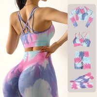 Tie Dyeing Women's Sportswear Yoga Set Workout Clothes Wear Sports Gym Clothing Fitness Legging Bra Crop Long Sleeve Gym Set
