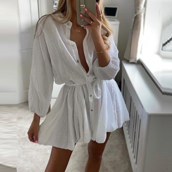  V-neck Dress Sexy Sweet Solid Color Ruffle Dress Office Ladies Elegant Straight Long Sleeve Dress