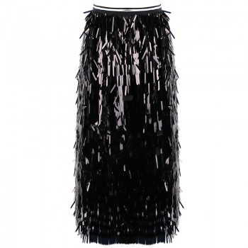 Spring Fashion New Elastic High Waist Skirts Women Sequin Tassel A-line All-match Female's Mesh Skirt 