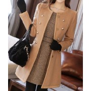 Slim Fit Faux Fur Collar Long Sleeve Double-Breasted Coat For Women camel black white