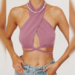 Cryptographic Green Sexy Bandage Halter Crop Tops for Women Sleeveless Backless Club Party Chic Wrap Cropped Top Slim Streetwear