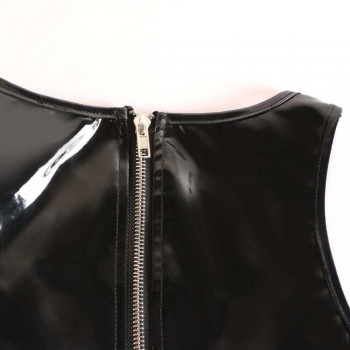 Leather Tank Top Women Back Zipper Vinyl PVC Latex Crop Top Black Cropped Womens