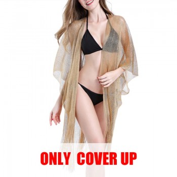 Tassel gold bikini cover up Sexy beach dress tunics for women beachwear 2020 Summer See through swimsuit cover-ups kaftan new