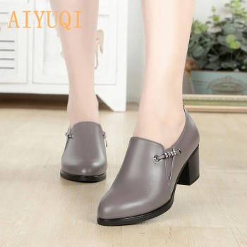 AIYUQI 2021 Autumn Genuine Leather Women Office Shoes High-heeled Sexy Women Dress Shoes Big Size 41 42 43 Women Party Shoes