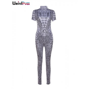 Stay Unique and Stylish with Weird Puss Snake Print Fitness Jumpsuit for Women