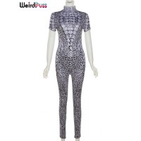 Stay Unique and Stylish with Weird Puss Snake Print Fitness Jumpsuit for Women