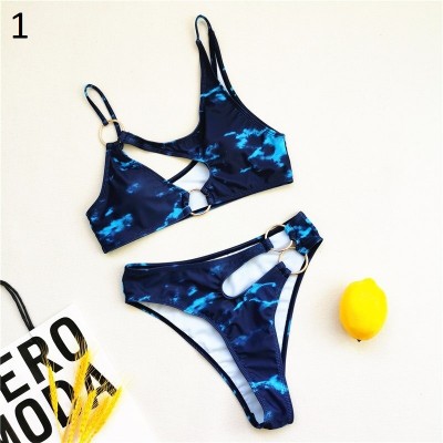 African Style Bikini Bathing Suit Sexy Cut Out Swimwear Chain Ring Swimming Suit for Women Two Piece Swimsuit Floral Biquini