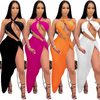 Cutubly Summer Two Piece Outfits Sets Sexy Clubwear Solid Two Piece Sets Hollow Out Sleeveless Women Skirt Set Fashion 2021