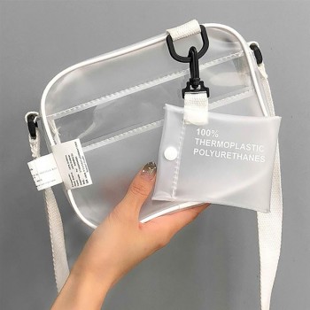 Causual PVC Transparent Clear Woman Crossbody Bags Shoulder Bag Handbag Jelly Small Phone Bags with Card Holder Wide Straps Flap