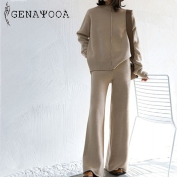Genayooa Winter Tracksuit 2 Piece Pant Suits For Women Knitted Long Sleeve Two Piece Set Top And Pants Women Suit Outwear Korean