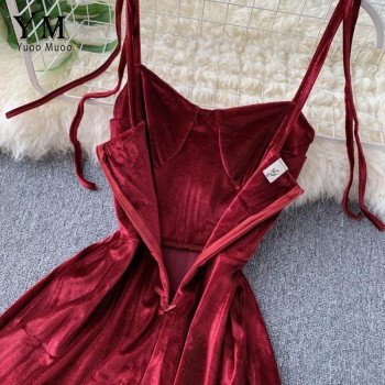 YuooMuoo Elegant Vintage Gothic Spaghetti Strap Dress 2019 Early Fall Basic Women Short Party Dresses Slim High Waist Mini Dress