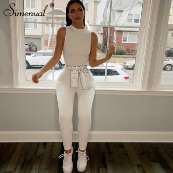 Simenual Casual Solid Bodycon Sleeveless Jumpsuits Sporty Workout Active Wear Skinny 2020 Summer Rompers Womens Jumpsuit Fashion