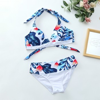 Bohemian Flower Prints Bathing Suit Women's 2 Piece Bikini Bottoms Swimwear Backless Swimsuit Push Up Brazilian Beachwear