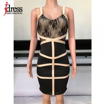 Summer Lace Patchwork Bodycon Evening Club Party Dress Female Sleeveless Night Robes Women Dress