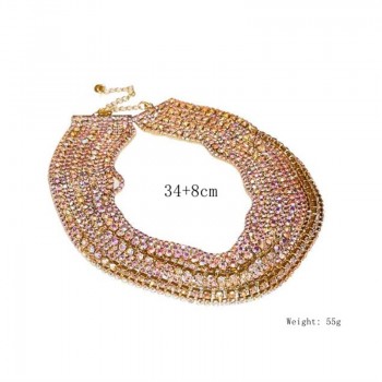 FYUAN Luxury Colorful Crystal Chokers Necklaces for Women Multilayer Gold Color Chain Rhinestone Necklaces Statements Jewelry