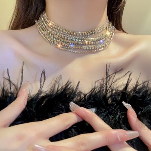 FYUAN Luxury Colorful Crystal Chokers Necklaces for Women Multilayer Gold Color Chain Rhinestone Necklaces Statements Jewelry